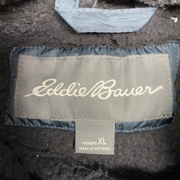 Eddie Bauer Women XL Black Detachable Faux Feather Down And Feather Quilted Coat - Picture 3 of 7